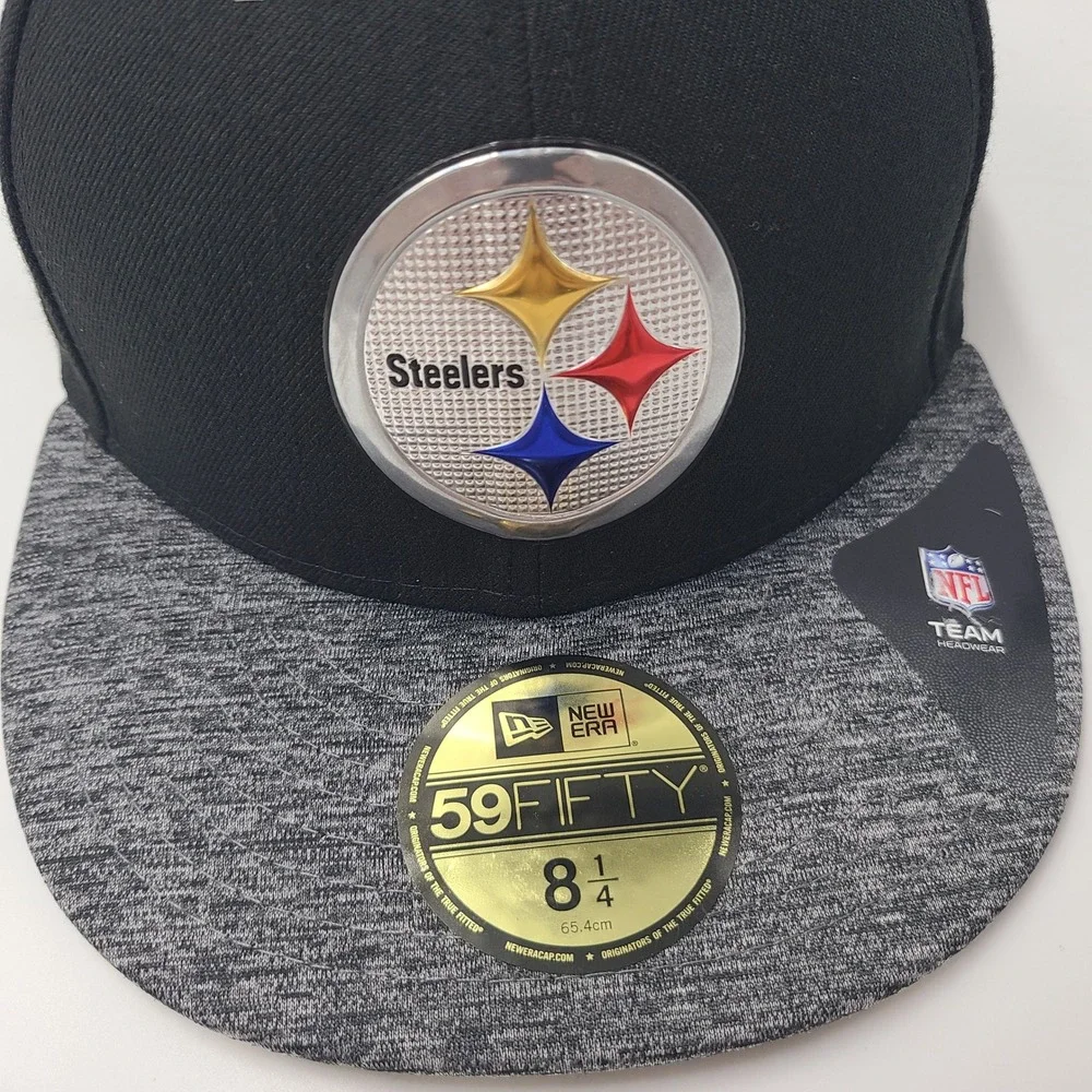Pittsburgh Steelers Hat Fitted 8 1/4 New Era 59Fifty Black Gray NFL Football Men